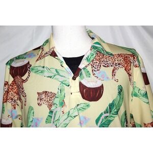 Kenny Flowers Men's XL Made in Portugal Polo Shirt Tigers Coconut Drinks Print